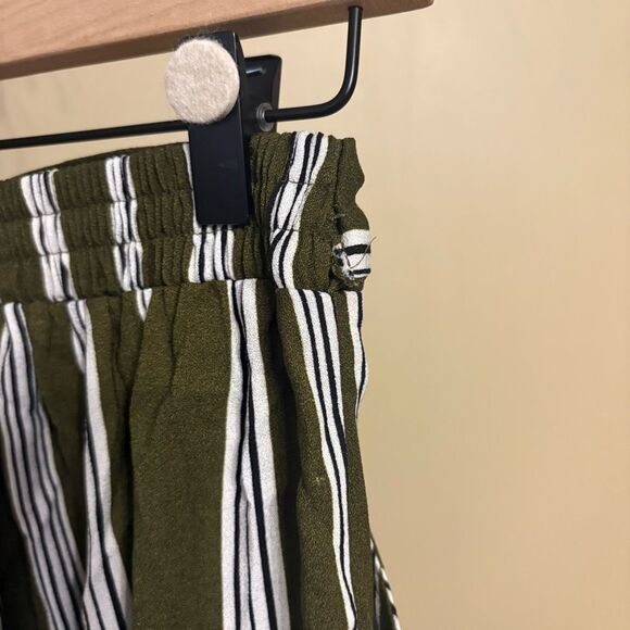 E Hanger M Olive Black White Stripe Tie Elastic Waist Wide Leg Pant Small FLAW - Picture 7 of 12